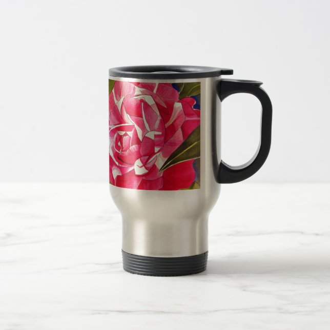 Mug De Voyage Fleur d'art aquarelle de camélia rose vif (Droit)