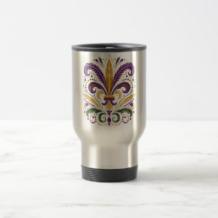 Mug De Voyage Fleur de lis jaune et vert violet