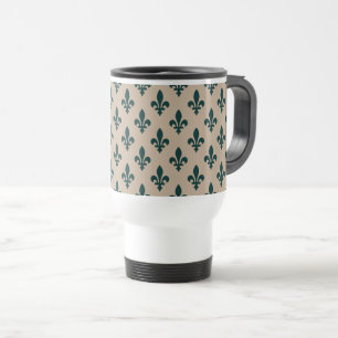 Mug De Voyage Fleur de Lis Motif, Royal French Green on Cream
