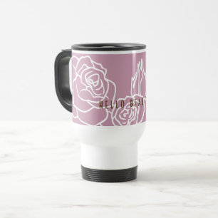 Mug De Voyage Fleur de rose rose minimaliste personnalisée