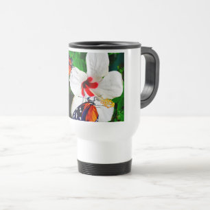 Mug De Voyage Fleur d'Hibiscus avec 2 papillons Tiger Longwing