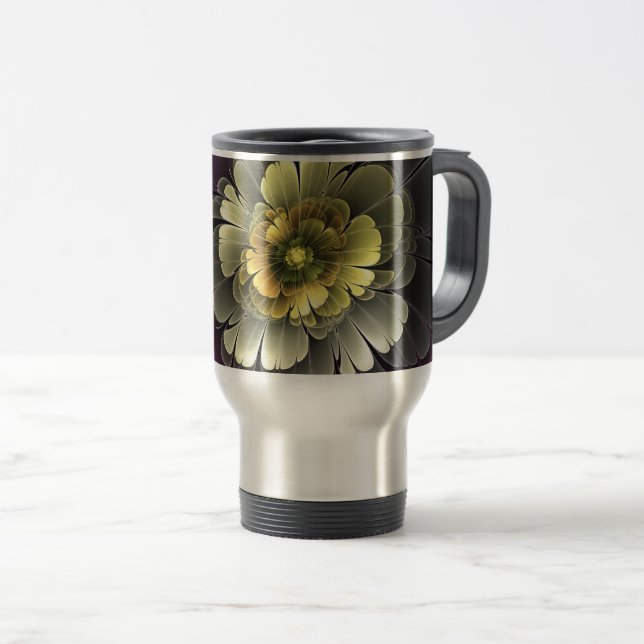 Mug De Voyage Fleur fractale grise de pourpre moderne abstraite (Devant droit)