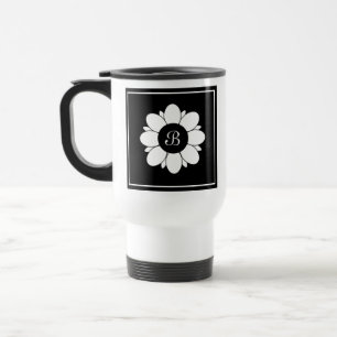 Mug De Voyage Fleur noire et blanche simple Design initial