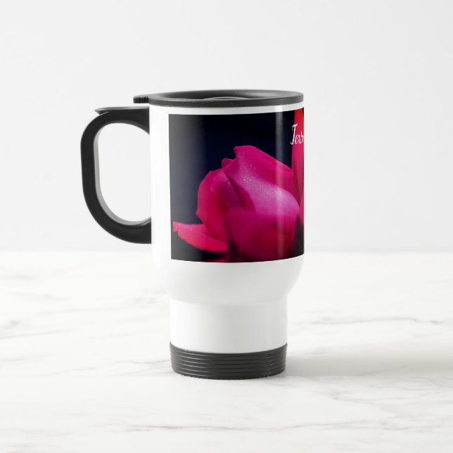 Mug De Voyage Fleur Rouge Rose près Personnalisé (Gauche)