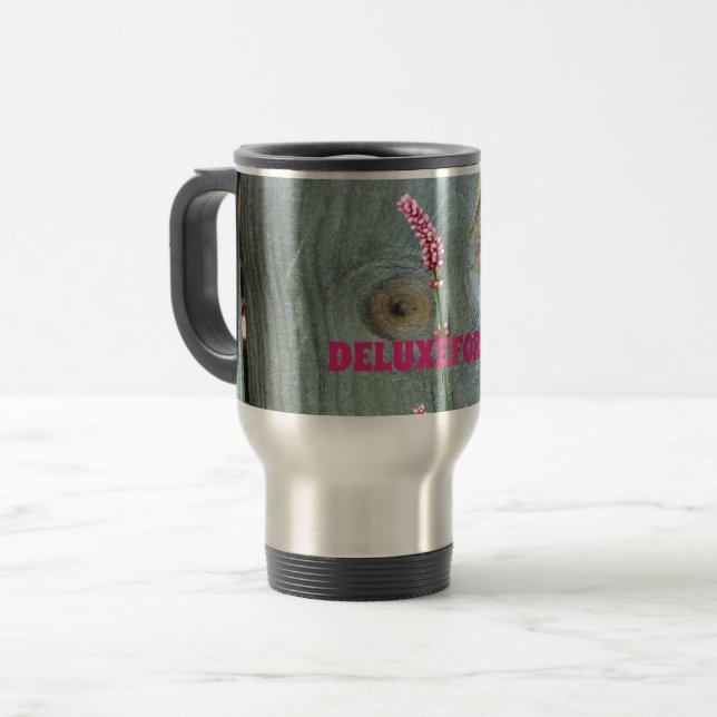 Mug De Voyage Fleur sauvage rose clôture en bois (Devant gauche)