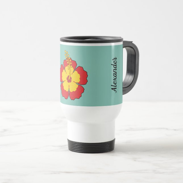 Mug De Voyage Fleur tropicale de l'Hibiscus rouge | Ajouter Votr (Devant droit)