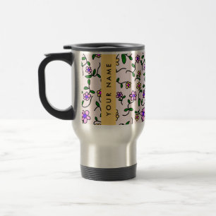 Mug De Voyage Fleurs colorées, Arrière - plan rose, Jaune