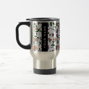 Mug De Voyage Fleurs Colorées, Fond Bleu, Noir
