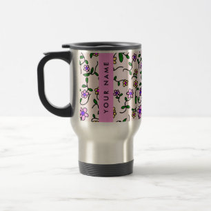 Mug De Voyage Fleurs Colorées, Fond Rose, Rose