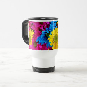 Mug De Voyage Fleurs colorées, marguerites - Rose Jaune Bleu