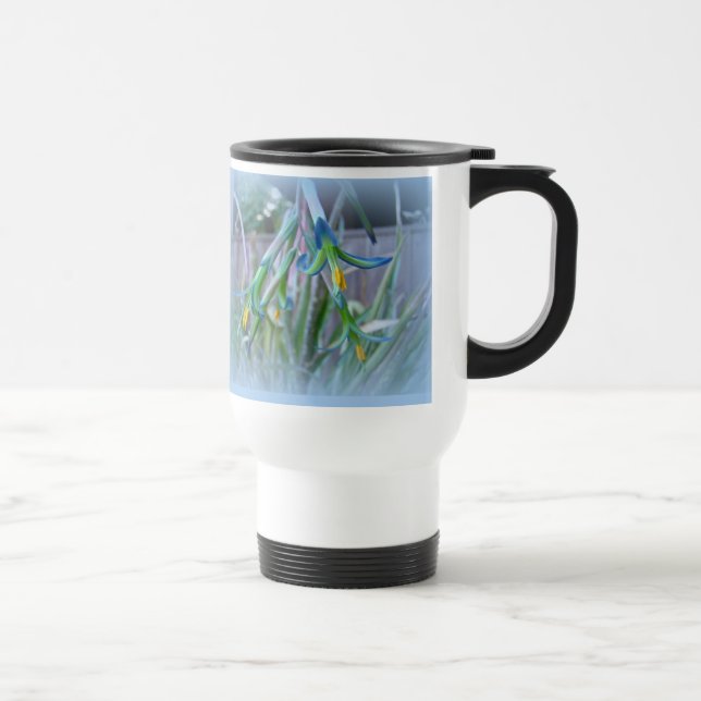 Mug De Voyage Fleurs de bromeliade sur bleu (Droite)