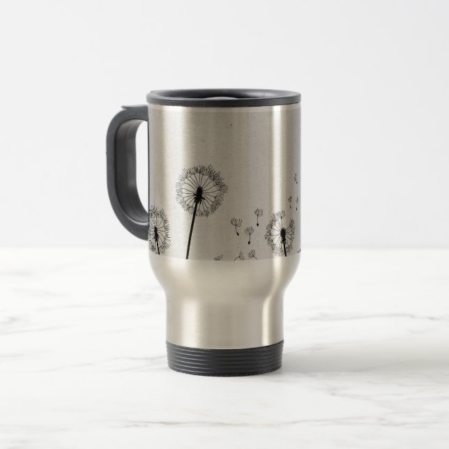 Mug De Voyage Fleurs de pissenlits Pappus Spores Gris (Devant gauche)