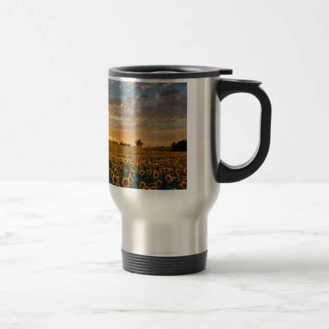 Mug De Voyage Fleurs de soleil au coucher du soleil (Droit)
