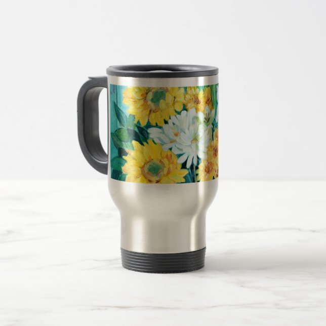 Mug De Voyage Fleurs de soleil, mamans et lys (Devant gauche)
