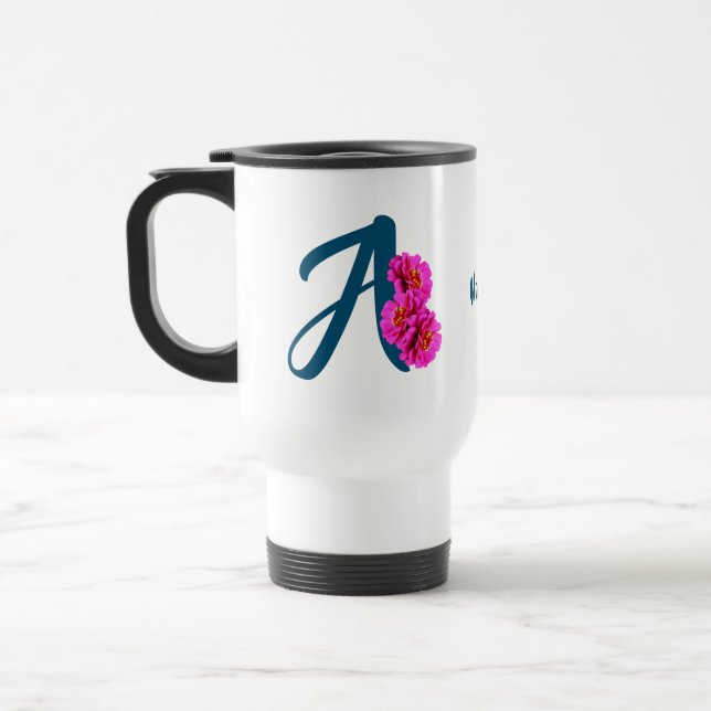 Mug De Voyage Fleurs de Zinnia Monogramme Initiale A Personnalis (Gauche)