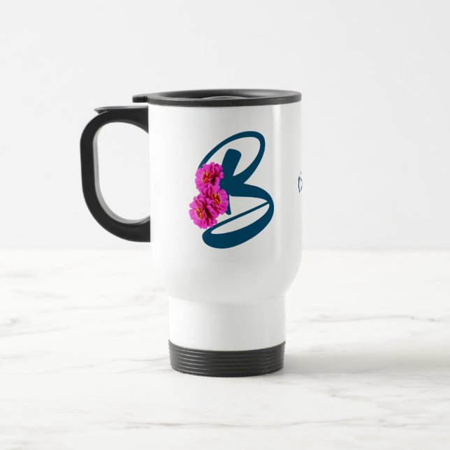Mug De Voyage Fleurs de Zinnia Monogramme Initiale B Personnalis (Gauche)