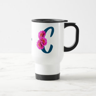 Mug De Voyage Fleurs de Zinnia Monogramme Initiale C Personnalis