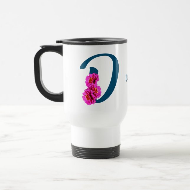 Mug De Voyage Fleurs de Zinnia Monogramme Initiale D Personnalis (Gauche)
