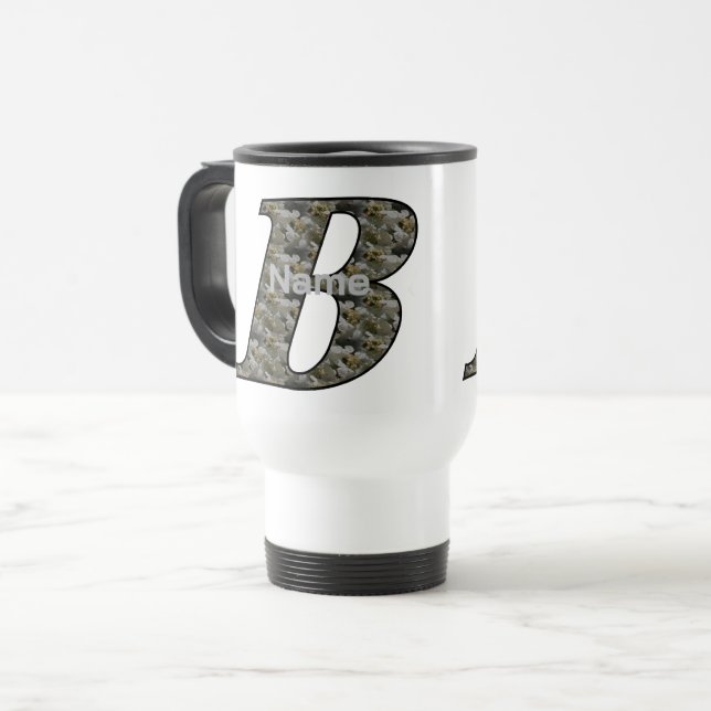 Mug De Voyage Fleurs d'hortensia à monogramme initial B personna (Devant gauche)