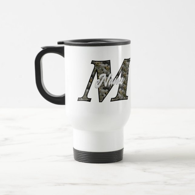 Mug De Voyage Fleurs d'hortensia à monogramme initial M personna (Gauche)
