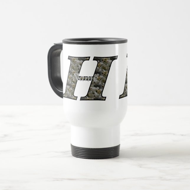 Mug De Voyage Fleurs d'hydrangea personnalisées avec initiale de (Devant gauche)