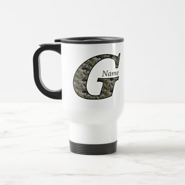 Mug De Voyage Fleurs d'hydrangea personnalisées avec initiale de (Gauche)