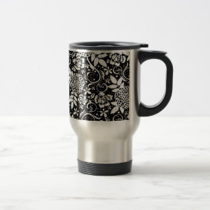 Mug De Voyage Fleurs florales noires et blanches Voyage Commuter