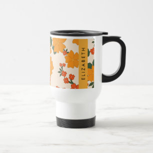 Mug De Voyage Fleurs Oranges, Motif De Fleurs, Votre Nom