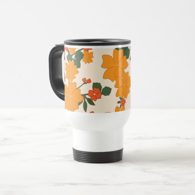 Mug De Voyage Fleurs Oranges, Motif Floral, Motif De Fleurs (Devant gauche)