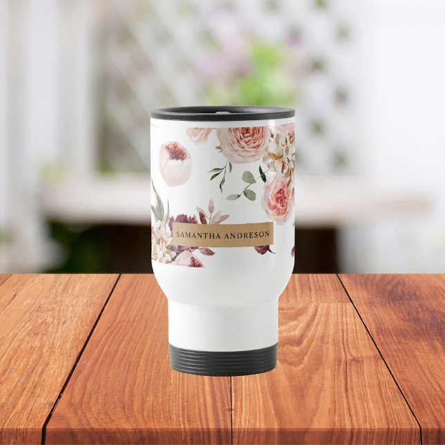 Mug De Voyage Fleurs Pastel Modernes & Cadeau Personnalisé Kraft (Créateur téléchargé)