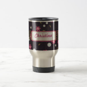 Mug De Voyage Fleurs roses 15 oz. Coupe de Musique de Voyage en