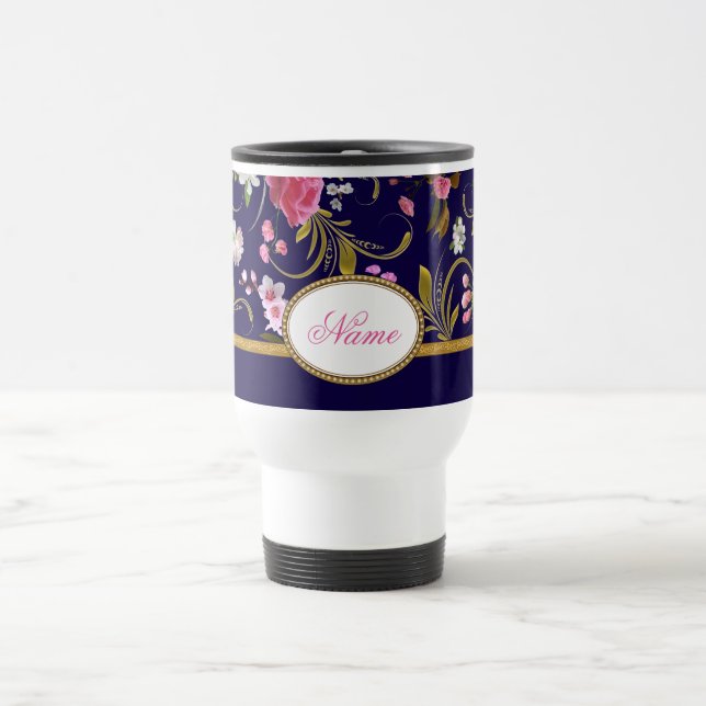Mug De Voyage Fleurs roses de monogramme (Centre)