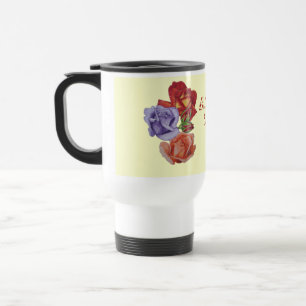 Mug De Voyage fleurs roses rouges et bourgeons roses floraux