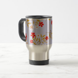 Mug De Voyage Fleurs rouges jolies de style vintage sur motif bl