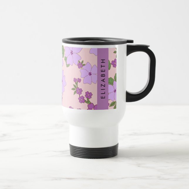 Mug De Voyage Fleurs Violettes, Motif De Fleurs, Votre Nom (Droite)