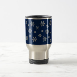 Mug De Voyage Flocons de neige bleus et argentés