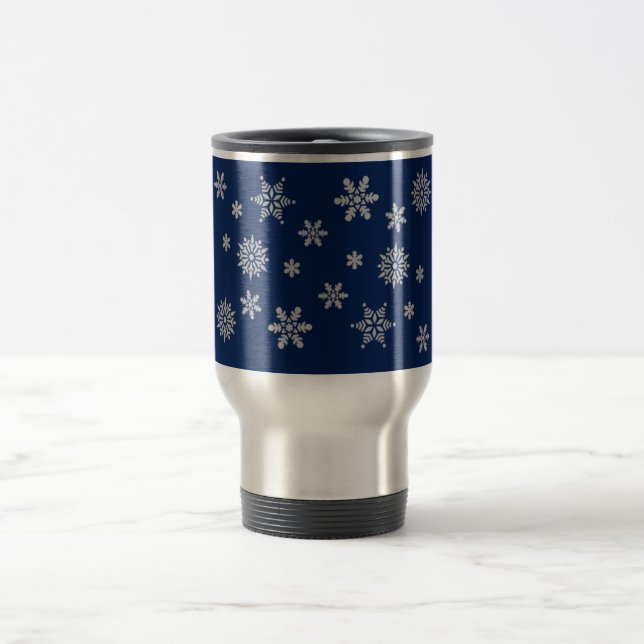 Mug De Voyage Flocons de neige bleus et argentés (Centre)