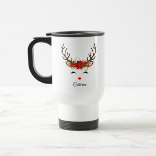 Mug De Voyage Floral Christmas Reindeer Nom personnalisé