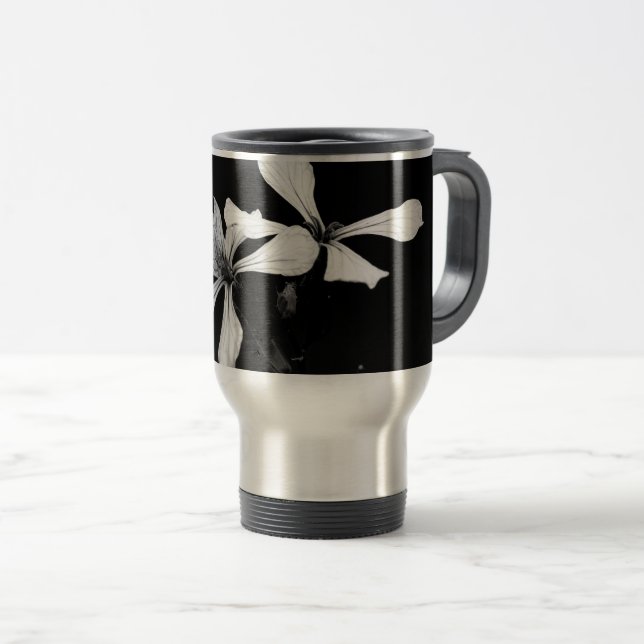 Mug De Voyage floral noir et blanc minimal (Devant droit)