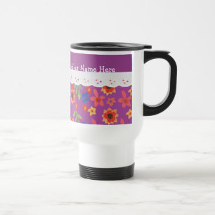 Mug De Voyage Flore personnalisée sur Magenta, Faux Lace Travel