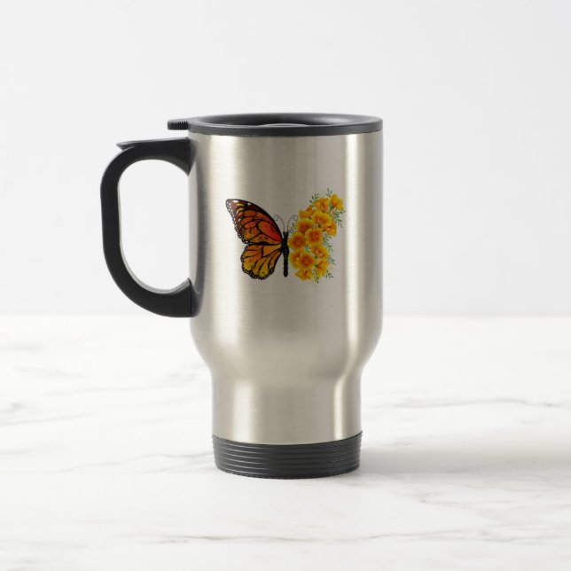 Mug De Voyage Flower Butterfly with Yellow California Poppy (Gauche)