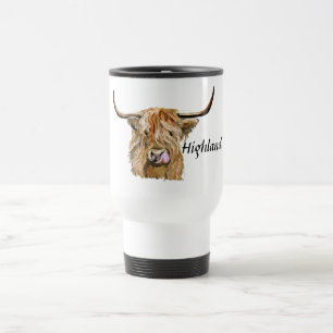 Mug De Voyage Fluffy Red Highland Cow Art numérique original 