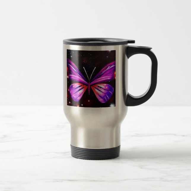 Mug De Voyage Fond noir avec papillon violet voyage  (Droit)