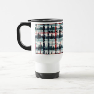 Mug De Voyage Forêt À feuillage persistant d'hiver en rouge vert
