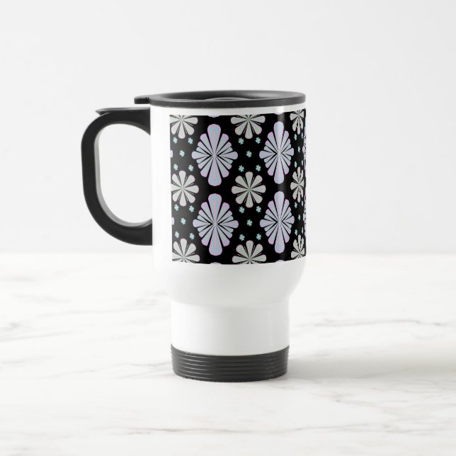 Mug De Voyage Formes florales pastel sur fond noir (Gauche)