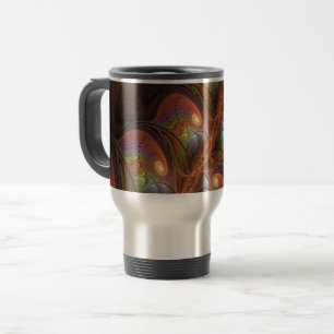 Mug De Voyage Fractale brun trippy abstrait fluorescent coloré