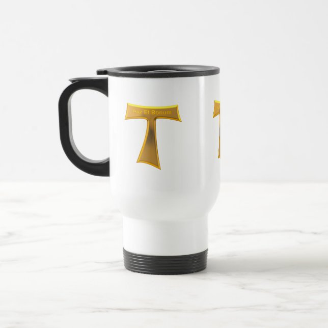 Mug De Voyage Franciscain Tau Cross Pax Et Bonum Gold Metallic (Gauche)