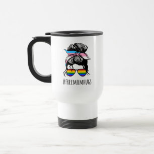 Mug De Voyage Free Mom Hugs IV - Arc-en-ciel Gay Trans messy bun