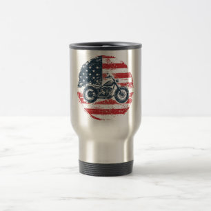Mug De Voyage Freedom Ride : Moto rétro et drapeau américain