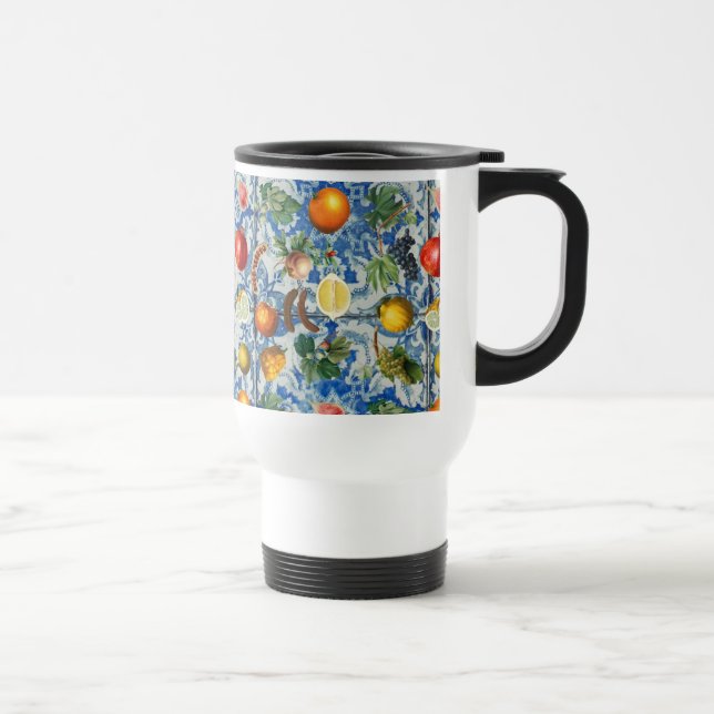 Mug De Voyage Fruit d'été méditerranéen & Mosaïque Bleue Blanc (Droite)